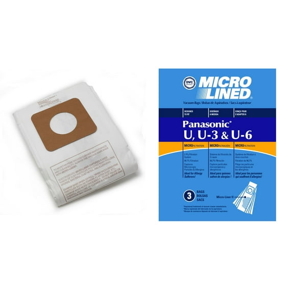 DVC Micro-Lined Paper Replacement Bags Style U, U-3, and U-6 Fit Panasonic Models MC-V5100, 5200, 5300, 5500, 6200, 6300, 6600, 6700, 6800, 6900 - 3 Bags