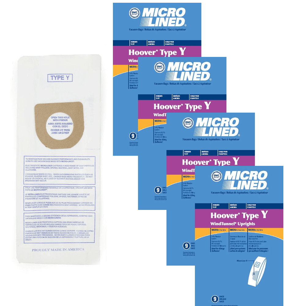 DVC Micro-Lined Paper Replacement Bags Style Y Fit Hoover Windtunnel ...