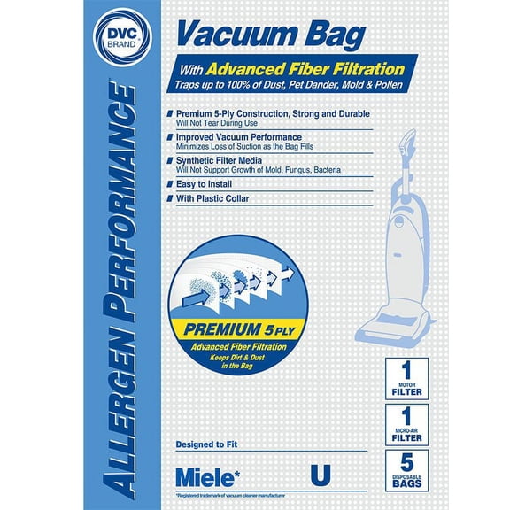 DVC Miele Type U 5-Pack Vacuum Bags + 2 Filters