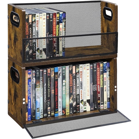 DVD Bluray Storage Rack 2-Pack with Handles, Holds 28 DVD or 32 Blu-ray Cases per Rack | Portable DVD Case Holder for Desktop, Closet, Video Games, Books & Movies
