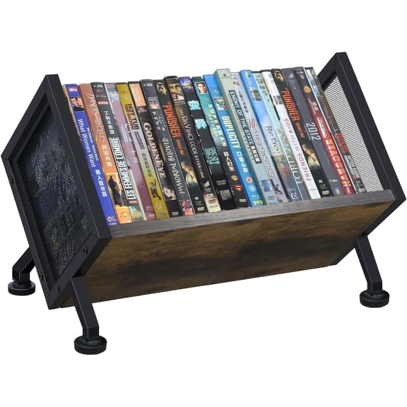 DVD CD Storage Rack, Holds 23 DVDs, 28 Blu-rays, 36 CDs or Books, Desktop Media Organizer Stand with Base