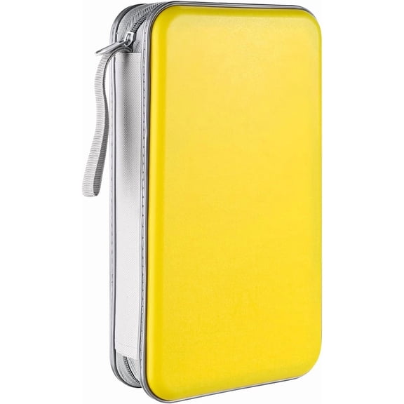 DVD Case, 96 Capacity CD Case Portable CD Holder Storage Hard Plastic DVD Wallet Holder Organizer for Car Yellow