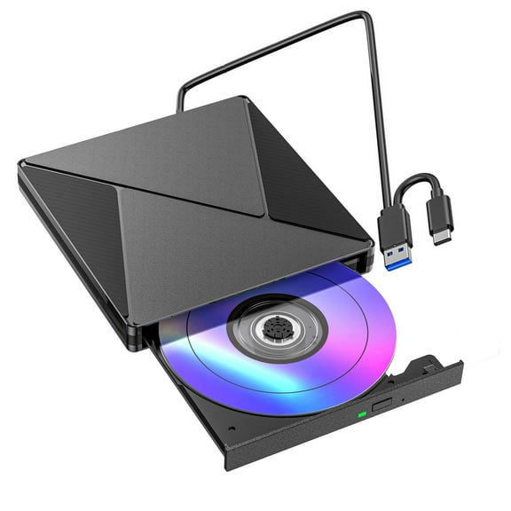 DVD Player for Laptop, External CD Drive for Mac, USB 3.0 USB C Portable CD Burner External Disk Drive, DVD Reader Writer ROM Drive Compatible with Laptop Desktop Mac,Windows 11/10/8/7 Linux
