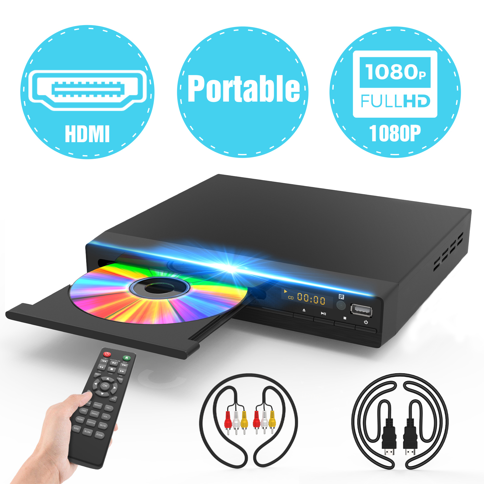 Craig DVD Player 1080p Upconversion with HDMI Output and Remote