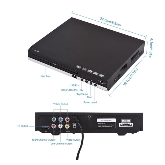 DVD Player with Remote Control DVD CD Disc Player Digital Multimedia Player Playback HD AV Output ,High Power Output