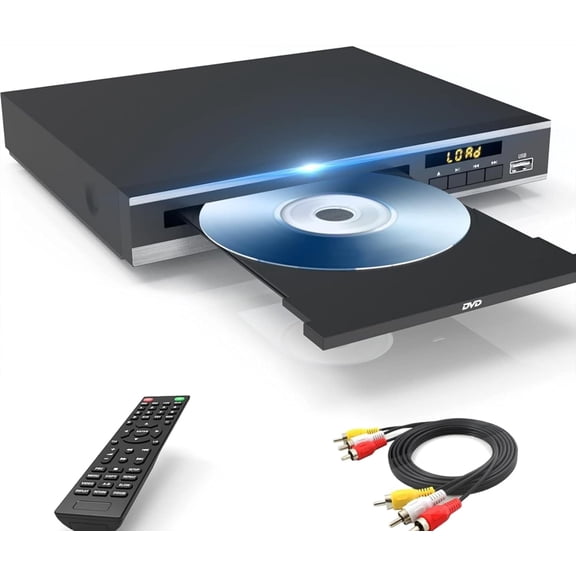 DVD Players for TV, Compact DVD Player Supports NTSC/PAL System with RCA Stable Outputs/USB 128G Input, Contains Remote Control and RCA Cable(Without HDMI Cable)