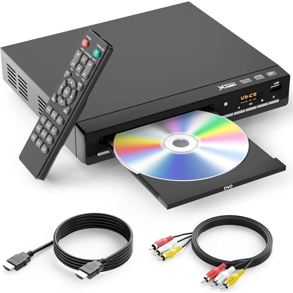 PJGCWB 1080P Region Free DVD Player  for Smart TV/Home TV with HDMI/RCA Cables & Remote, Black,
