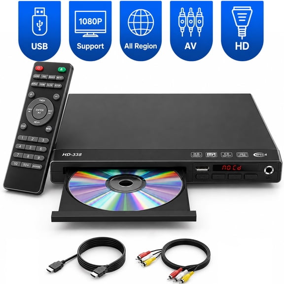 DVD Player for TV, Simple DVD Player with AV Output and Remote Control for Movies and Music