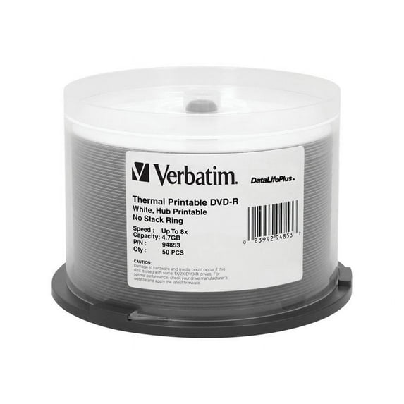 DVD-R 4.7GB 8X DataLifePlus White Thermal Printable, Hub Printable - 50pk Spindle