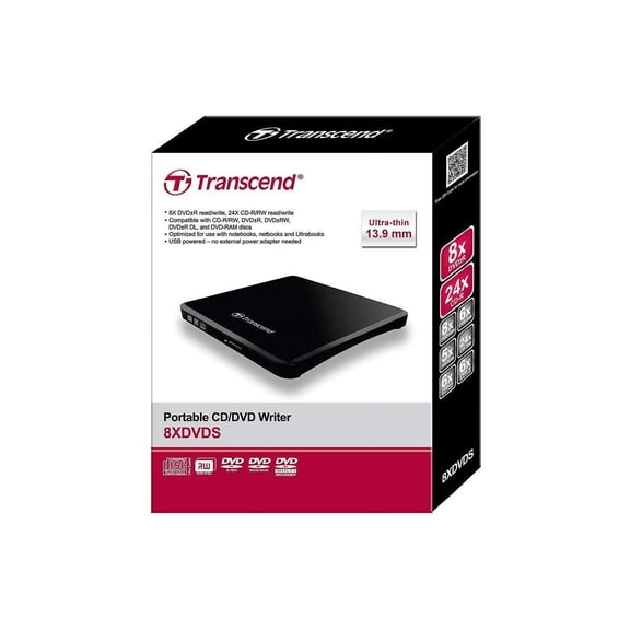 Transcend DVD-Writer - External - Black - DVD-RAM/R/RW Support - 24x CD Write/24x CD Rewrite/24x CD Read - 8x DVD Write/8x DVD Rewrite/8x DVD Read - Double-layer Media Supported - USB 2...