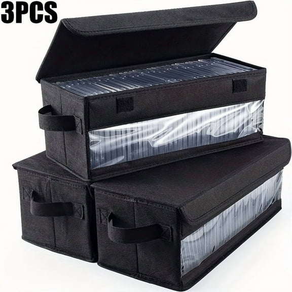 DVD Storage Bags (Set of 3) Clear PVC Media Holder Case with Handles for DVDs/CDs/VHS Box/Blu Ray Disc/Movie Cases/Video Games Discs - Each Bag Holds up to 165 DVDs