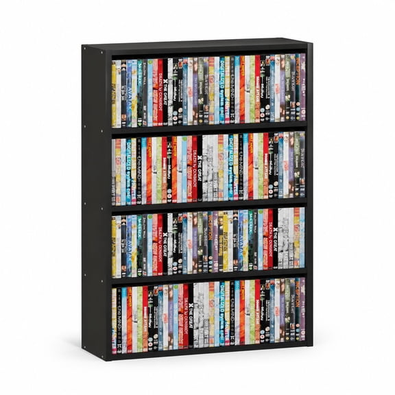 DVD Storage Cabinet, 4 Tier Media Tower for CDs & Video Games, Holds 160+, Black Engineered Wood