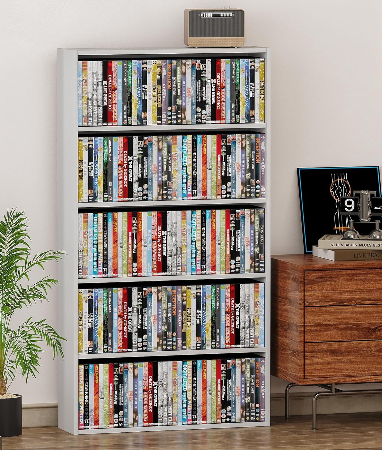 DVD Storage Rack Media Tower, 5 Tier Organizer Shelf for CDs, Video ...