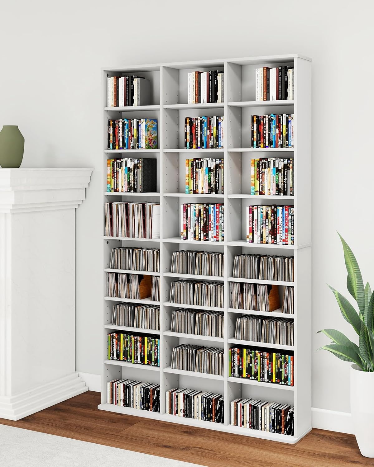 Horizontal Dvd Rack DVD Storage Shelf with Adjustable Shelves, 8-Tier Modern Media Tower ...