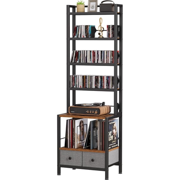 DVD Storage Vinyl Record Storage Rack,6-Tier CD Rack Tower with Drawers for CDs,DVDs,Albums,Books & Games,Vinyl Record Holder & DVD Shelf Organizer for Living Room & Home Office,20.8x11.8x63Inch