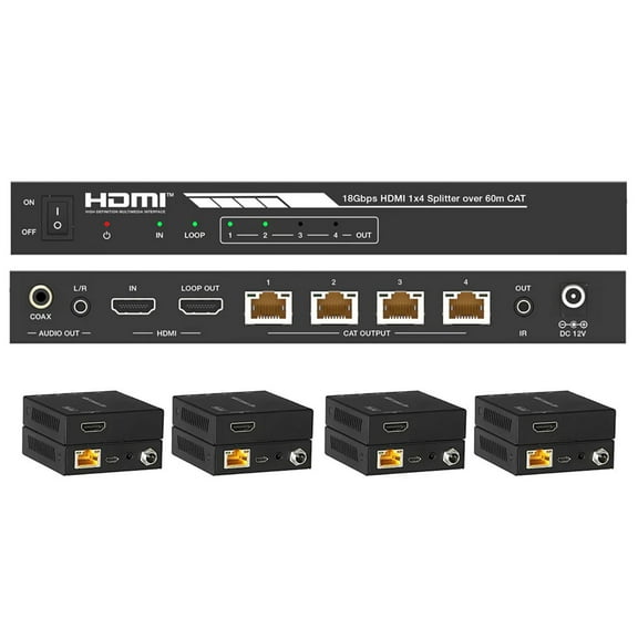 DVDO 1x4 4K HDMI 18Gbps Splitter with Category Outputs, Black