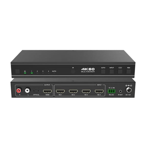 DVDO 4x1 4K HDMI 18Gbps Seamless Switcher with Multiview and Audio Output, Black