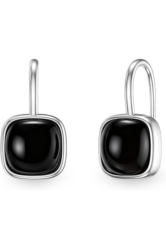10MM Genuine Moonstone/Black Onyx Dangle Earring for Women 925 Sterling Silver Square Real Gemstone Earring Jewelry for Her Wife Mother