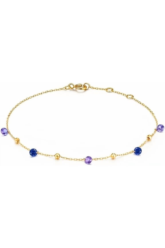 14K Solid Gold Custom Multi-Gemstone Station Bracelet in Real Pure Gold Gift for Women