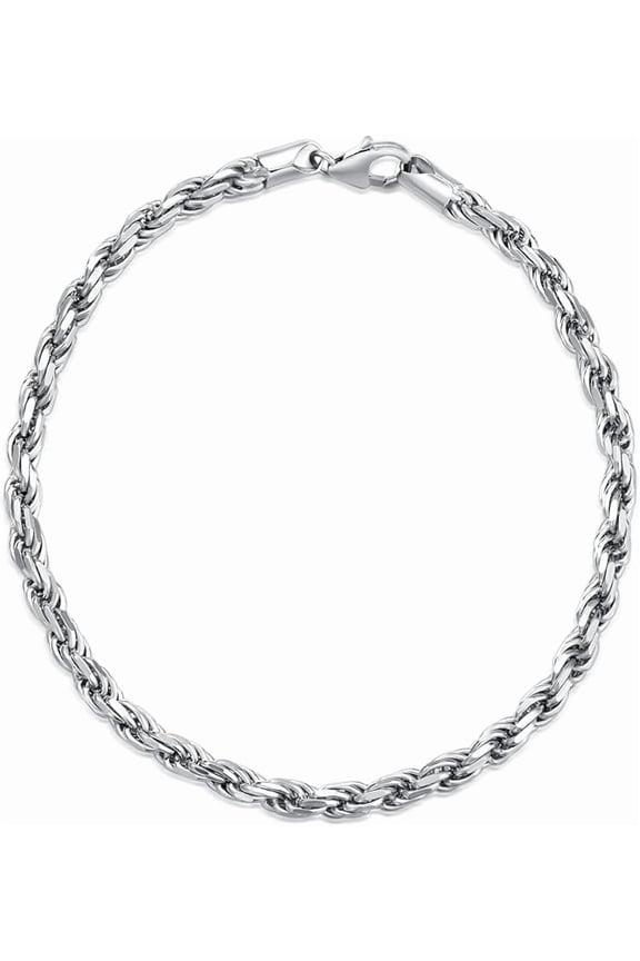 925 Sterling Silver 4MM Rope Chain Anklet Bracelet for Men Women Solid, Made in Italy 2mm 9,10,11 Inch