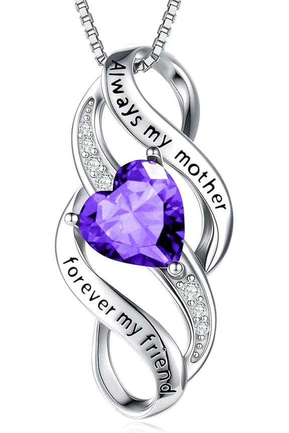 925 Sterling Silver Always My Mother Forever My Friend Infinity Mom Necklace for Mother's Day Mom Birthday Gift from Daughter with 12 Birthstones