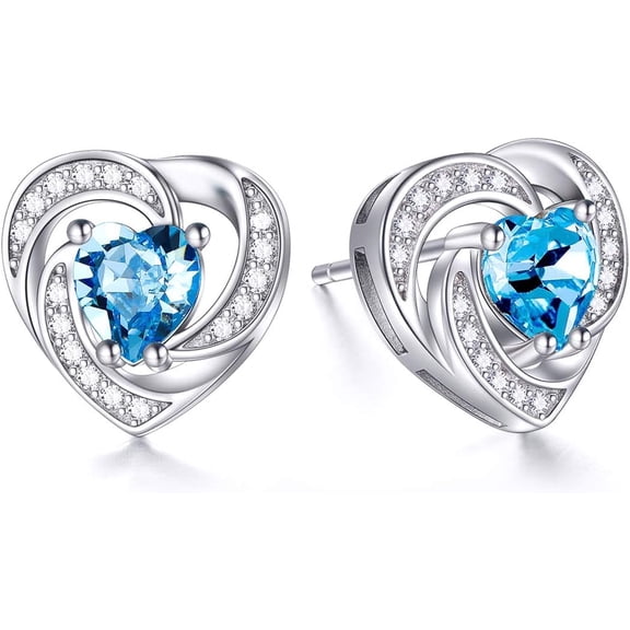 Birthstone Heart Cubic Zirconia Stud Earrings, Classic Love Heart Tiny Piercing Studs, Anniversary Valentine's Day Birthday Holiday Fashion Jewelry Gifts for Women Ladies Daily Wear Party Ornament