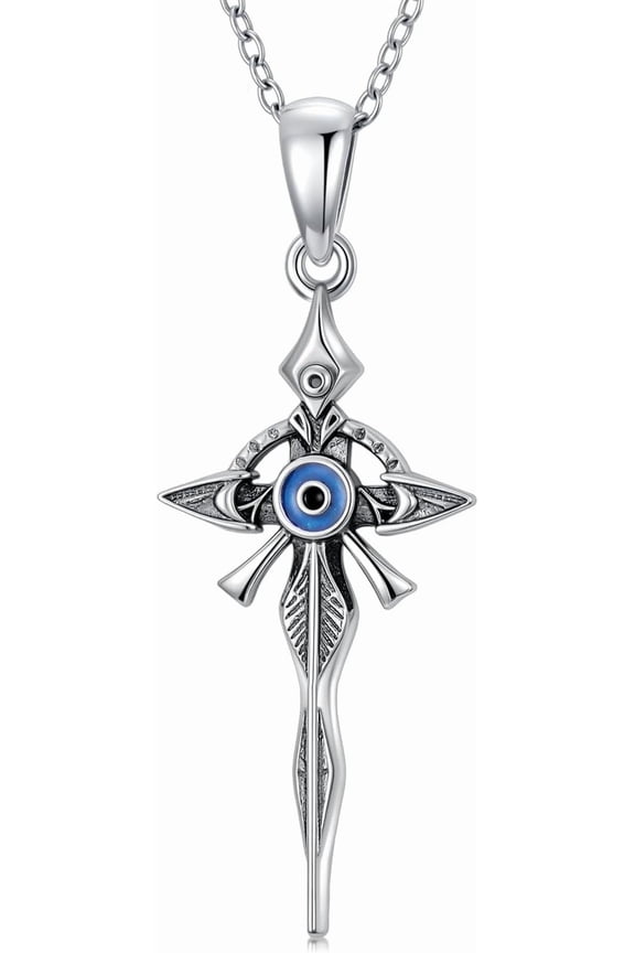 925 Sterling Silver Cross Necklace Vintage Evil Eyes Enamel Cross Pendant Jewelry Gifts for Men