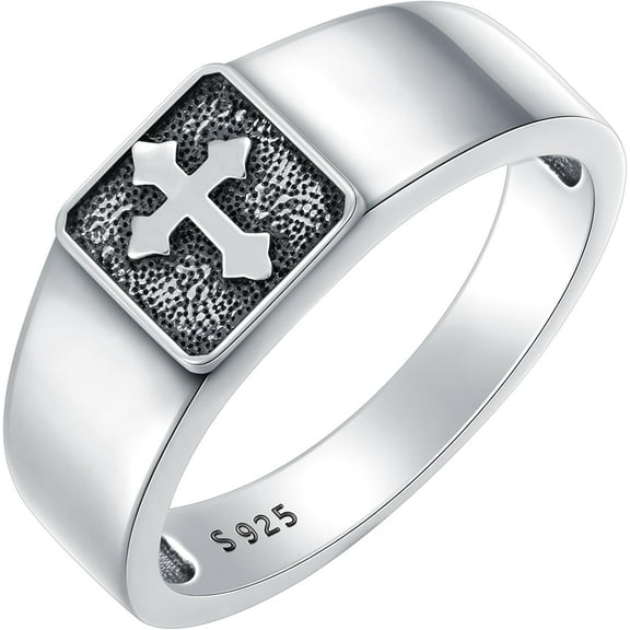 DVEATR 925 Sterling Silver Cross Signet Ring for Men Size 8/9/10/11/12
