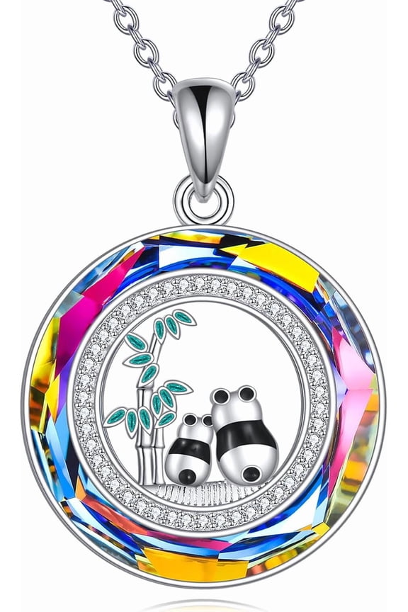925 Sterling Silver Crystal Panda Necklace for Women, Moissanite Panda Pendant Necklace, Animal Jewelry Gift, Birthday Holiday Gift For Wife And Daughter, 18+2 Inches