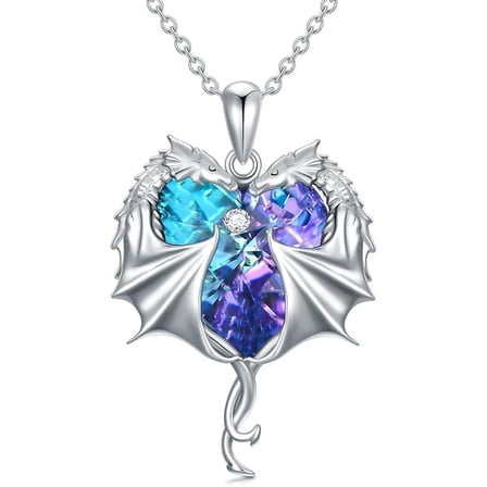 DVEATR 925 Sterling Silver Dragon Necklace for Women, Made with Austrian Crystal.