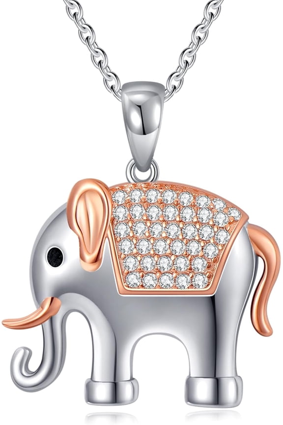 925 Sterling Silver Elephant Necklace for Women, Diamond Elephant Pendant Necklace, Lucky Elephant Jewelry Gift, Standard Sterling Silver, No Gemstones