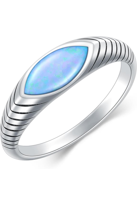 925 Sterling Silver Marquise Cut Blue Cat's Eye Stone Ring, Stackable Statement Wedding Ring Women's Jewelry Gift (Ring Size 5-9)