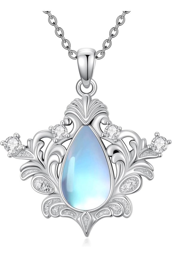 925 Sterling Silver Moonstone Necklace, Featuring Various Pattern Moonstone Pendant Jewelry Gift for Mother Women With 18+2inches Chain