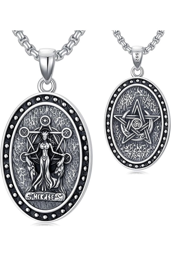 925 Sterling Silver Pendant Hecate Goddess Necklace, Ancient Greek Mythology Pendant Necklace, Medal Amulet Jewelry Gift, Suitable for Men and Women