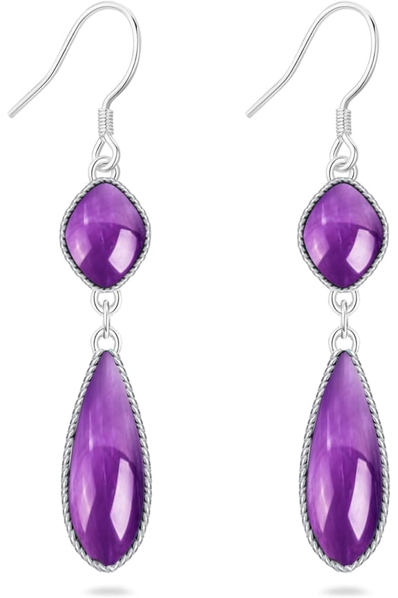 925 Sterling Silver Real Amethyst Dangle Earrings for Women Genuine Purple Crystal Dangling Earring Jewelry with Fish Hook Back Finding