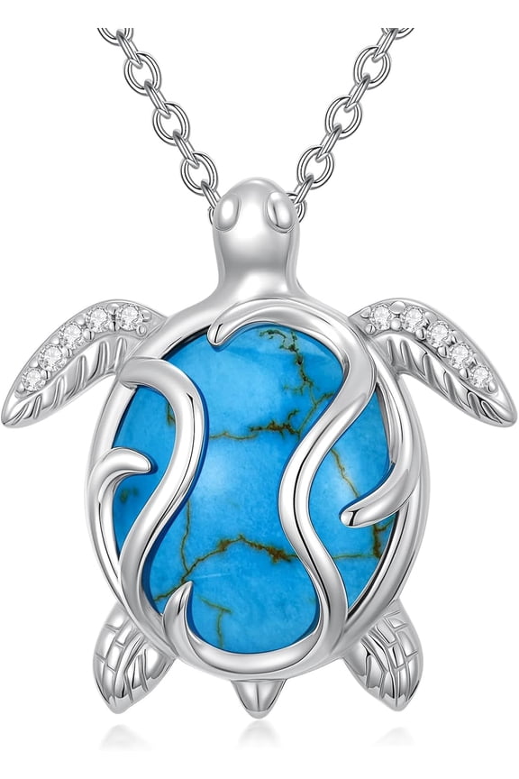925 Sterling Silver Sea Turtle Necklace for Women, Turquoise Sea Turtle Pendant Necklace Animal Jewelry Birthday Gifts for Mom Women, with 18+2inches Chain