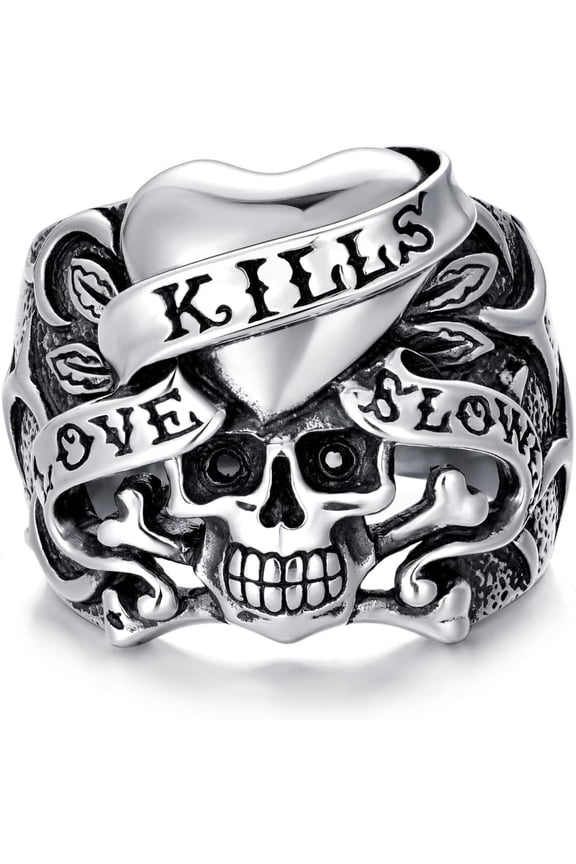 925 Sterling Silver Skull Crossbones Ring for Men Heavy Large Biker Punk Rock Gothic Jewelry Gifts for Father Brother Husband Son Boyfriend Teens Size 8 9 10