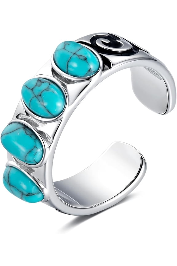 925 Sterling Silver Turquoise Exquisite 4 Stone Ring Boho Style Adjustable Rings Jewelry Gifts for Women Mother