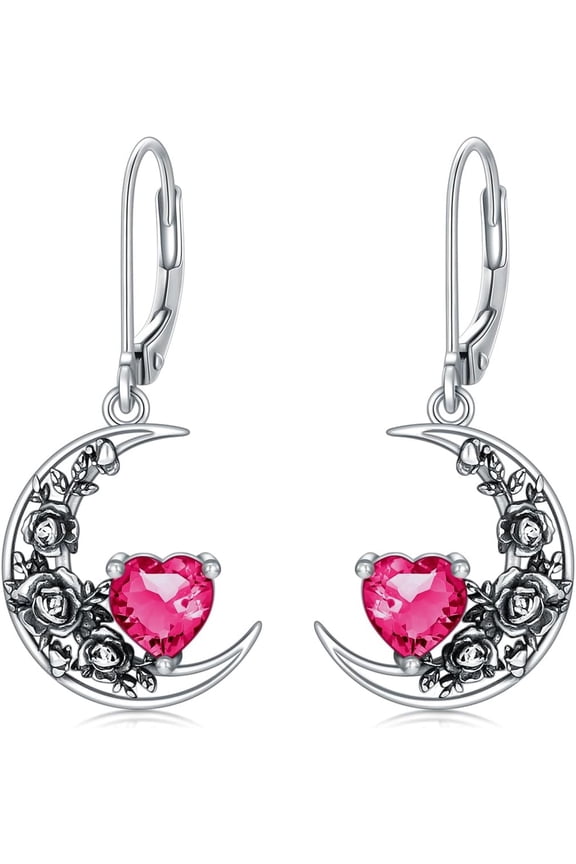 925 Sterling Silver Vintage Moon Crescent Dangle Earrings Birthstone Leverback Earrings Jewelry Gifts for Women