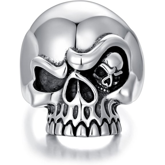 DVEATR 925 Sterling Silver Vintage Skull Ring for Men Cool Rings Size 8/9/10/11/12 Oxidized Chunky