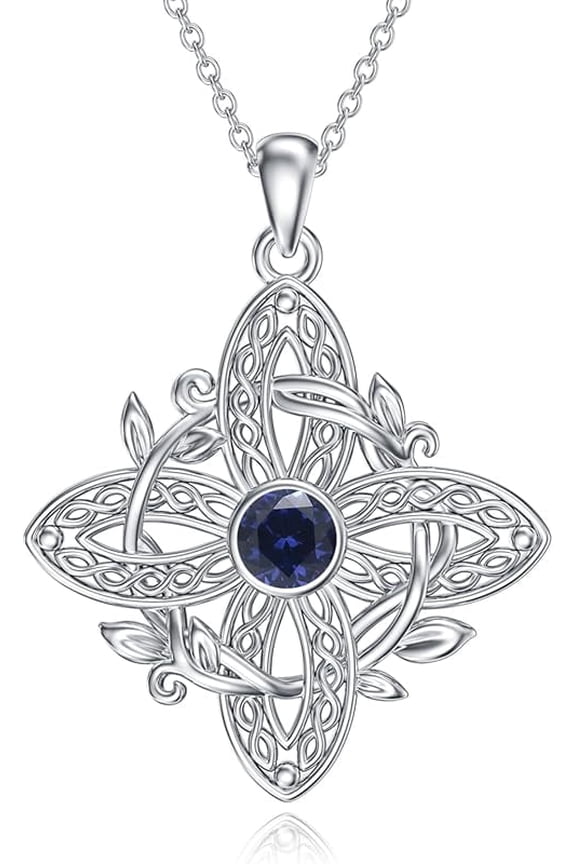 925 Sterling Silver Witches Knot Birthstone Pendant Necklace-Original Protection Witch Celtic Knot Jewelry Mothers Day Gifts for Women