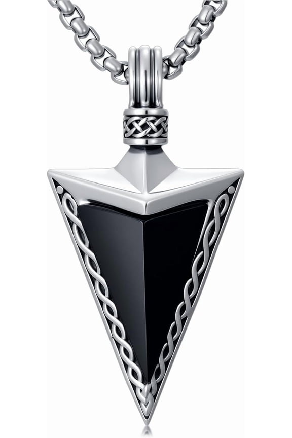 Arrowhead Necklace for Men 925 Sterling Silver Cool Black Obsidian Celtic Arrow Head Pendant Necklaces Jewelry, w/Stainless Steel Chain 22'' +2''