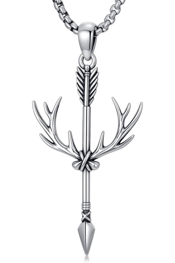 Arrowhead Necklace for Men 925 Sterling Silver Antler Arrow Pendant Archery Jewelry for Men Women, w/Stainless Steel Chain 22"+2"