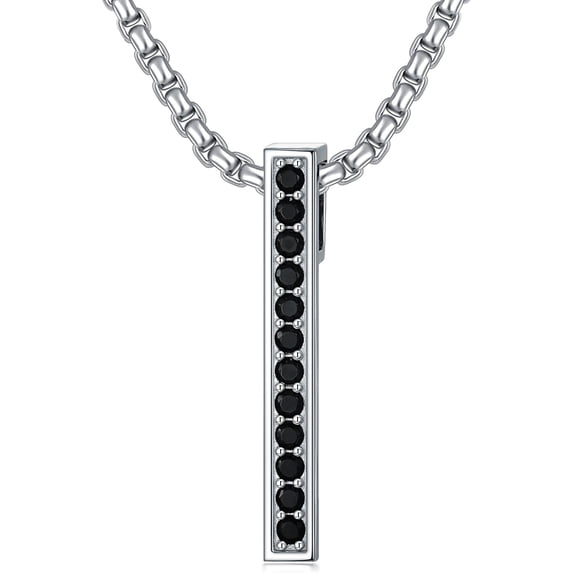 DVEATR Bar Necklace 925 Sterling Silver Black Cubic Zircon Bar Pendant Necklace Jewelry for Men Women