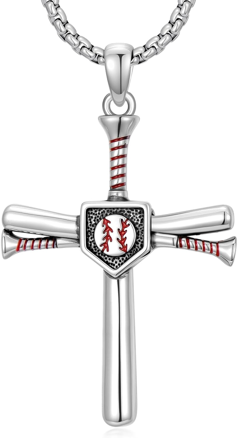DVEATR Baseball Cross Necklace 925 Sterling Silver Baseball Pendant ...