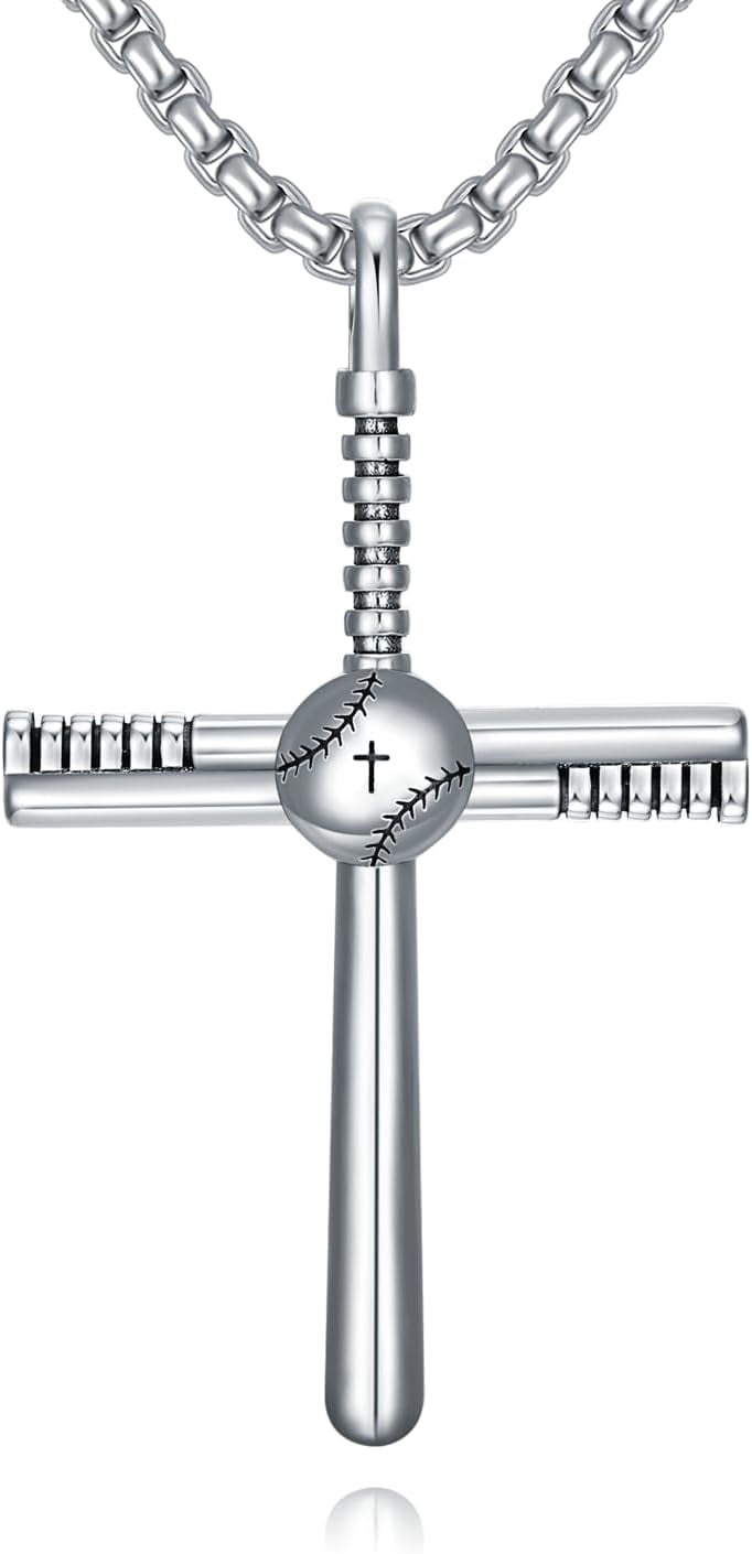 DVEATR Baseball Necklace 925 Sterling Silver Baseball Cross Pendant ...