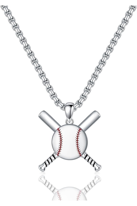 Baseball Necklace 925 Sterling Silver Softball Pendant Jewelry Gift for Men Women (01-Baseball & Bats-Silver)