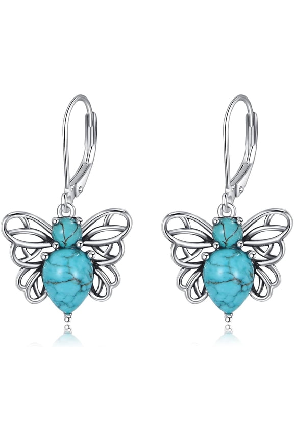 Bee/Butterfly/Dragonfly with Turquoise Earrings 925 Sterling Silver Insect with Blue Turquoise Jewelry Gifts for Women