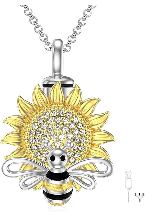 Bee Sunflower/Moon/Hummingbird/Turtle Cremation Urn Necklace for Ashes 925 Sterling Silver Heart Jewelry Human Keepsake Memorial Locket for Women Mom