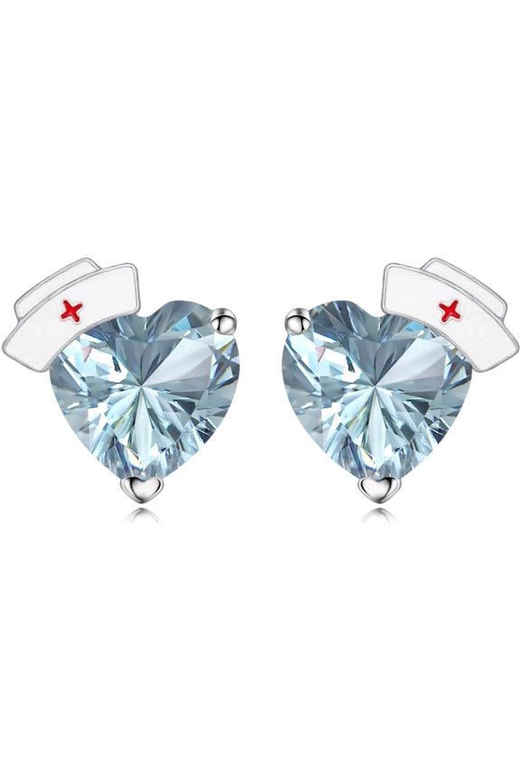 Birthstone Nurse Earrings 925 Sterling Silver Doctor Medical Studs Earring Graduation Nurse Hat Jewelry Gifts for New Nurse Doctor Student